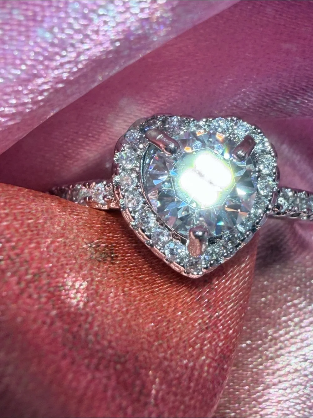 Sparkling Moissanite Heart Shape with Halo and Shimmering Stones on Band